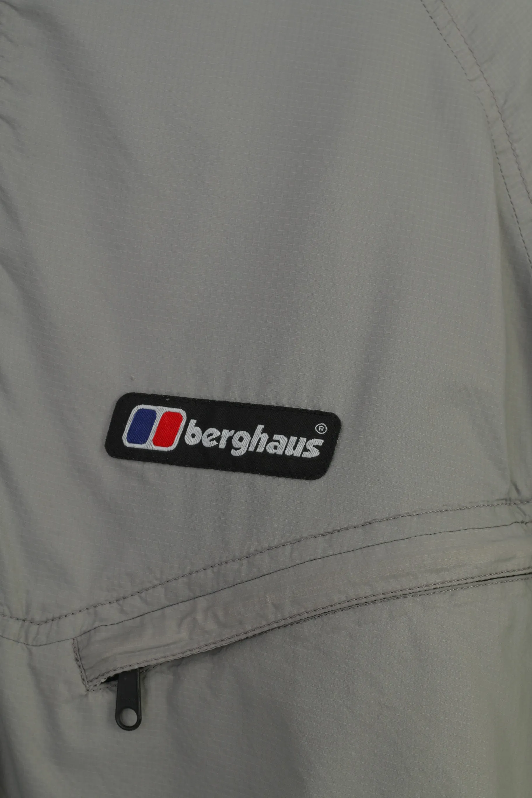 Berghaus Men L Jacket Zip Neck Grey Nylon Fleece Inside Collar Sport Vintage Top