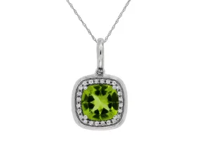 Bezel Set Peridot and Diamond Halo Pendant