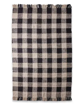 Black And White Gingham Jute Floor Rug