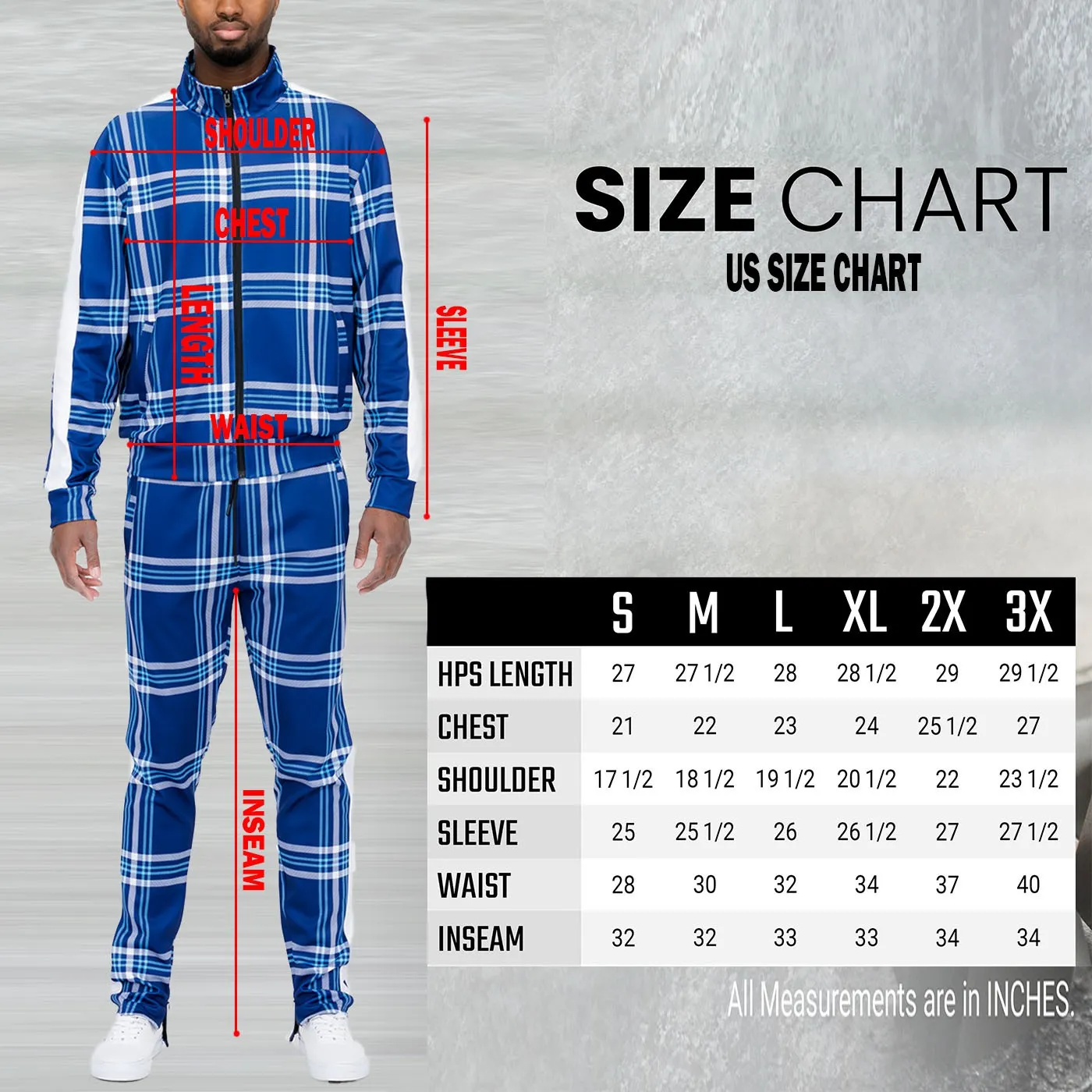 Blue Yellow Black Plaid Track Jacket and Pant Set Mens