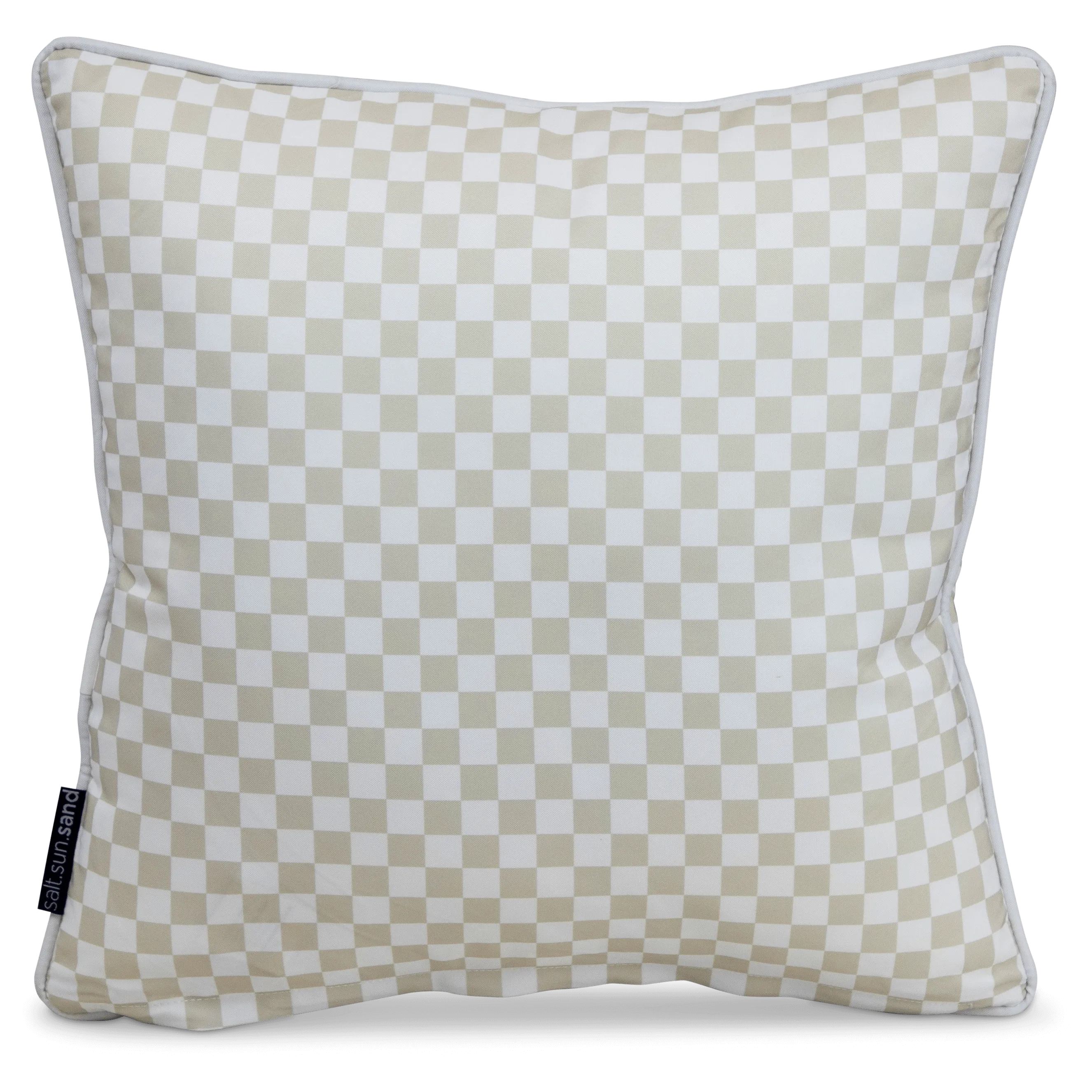 Bondi Almond Milk check - 45 x 45 cm Piped Outdoor Cushion