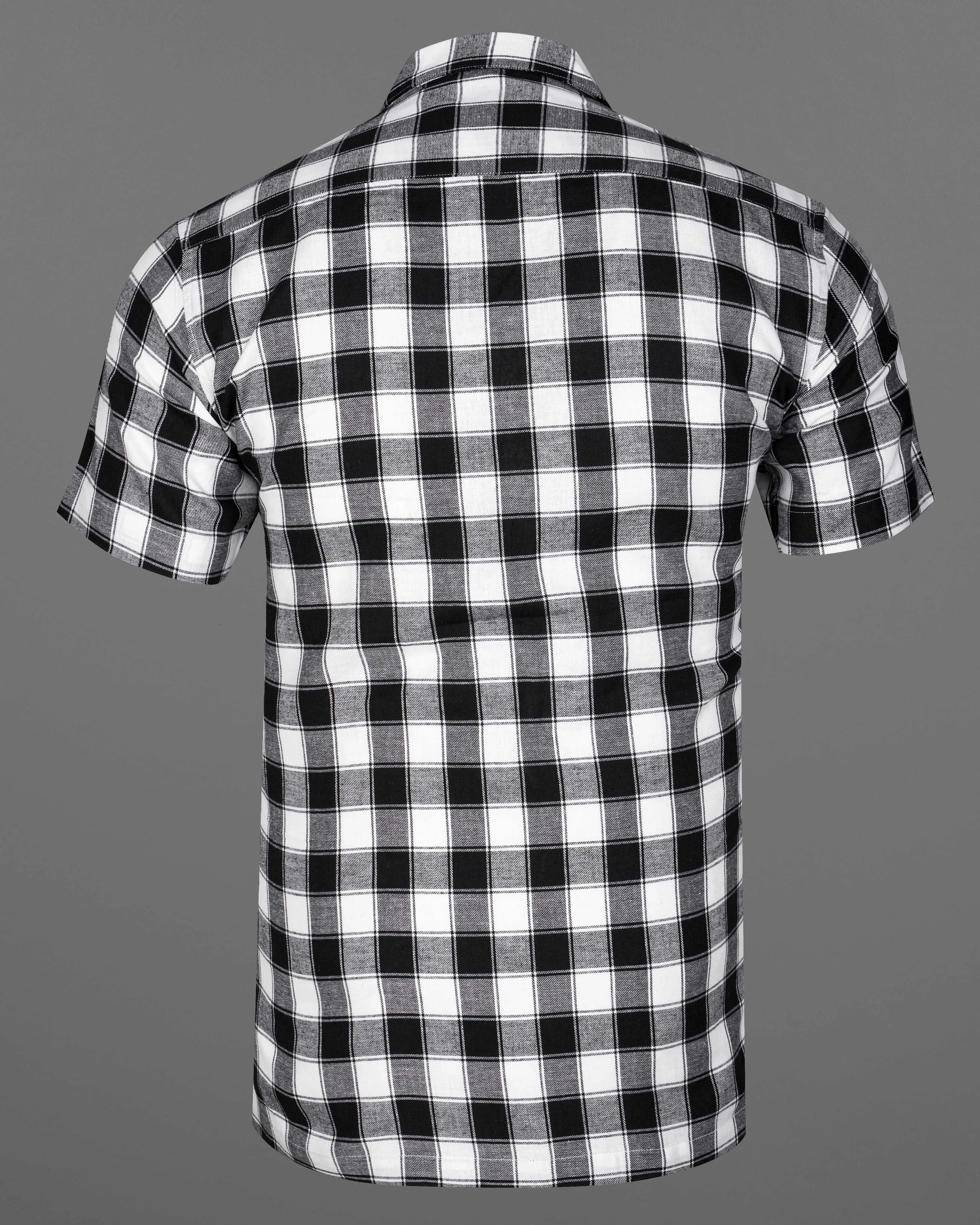 Bright White and Black Checked Dobby Textured Premium Giza Cotton Shirt