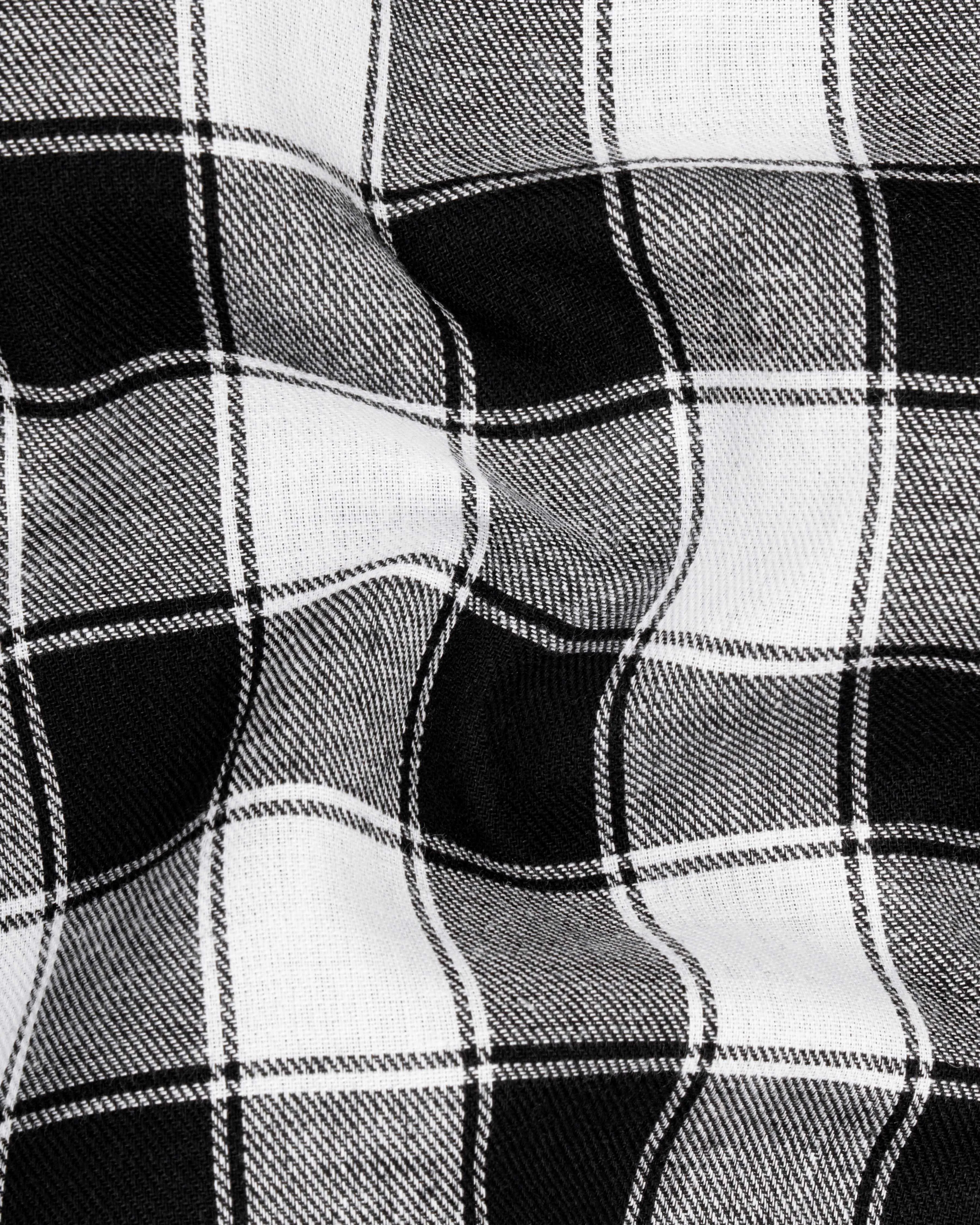 Bright White and Black Checked Dobby Textured Premium Giza Cotton Shirt