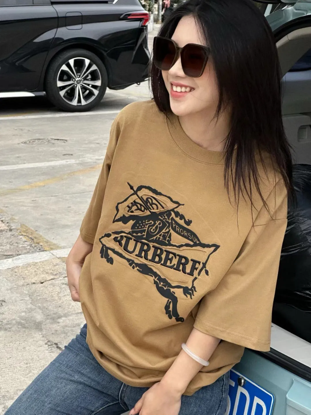 Burberry T-Shirt - Tan with Graphic Design