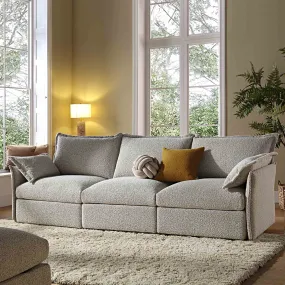 Byron Pillow Edge Mist Grey Boucle Modular Sofa, 3-Seater