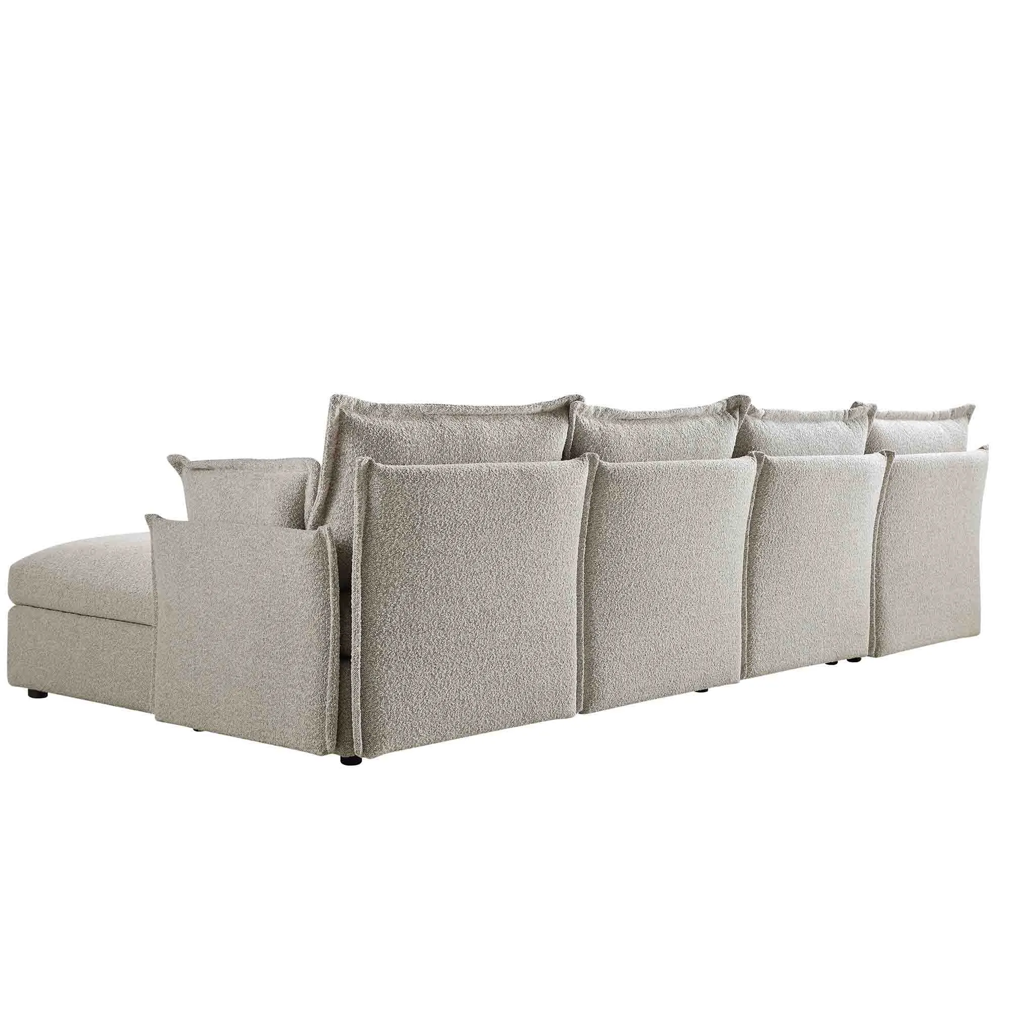 Byron Pillow Edge Mist Grey Boucle Modular Sofa, 4-Seater Chaise