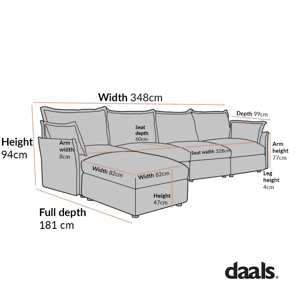 Byron Pillow Edge Mist Grey Boucle Modular Sofa, 4-Seater Chaise