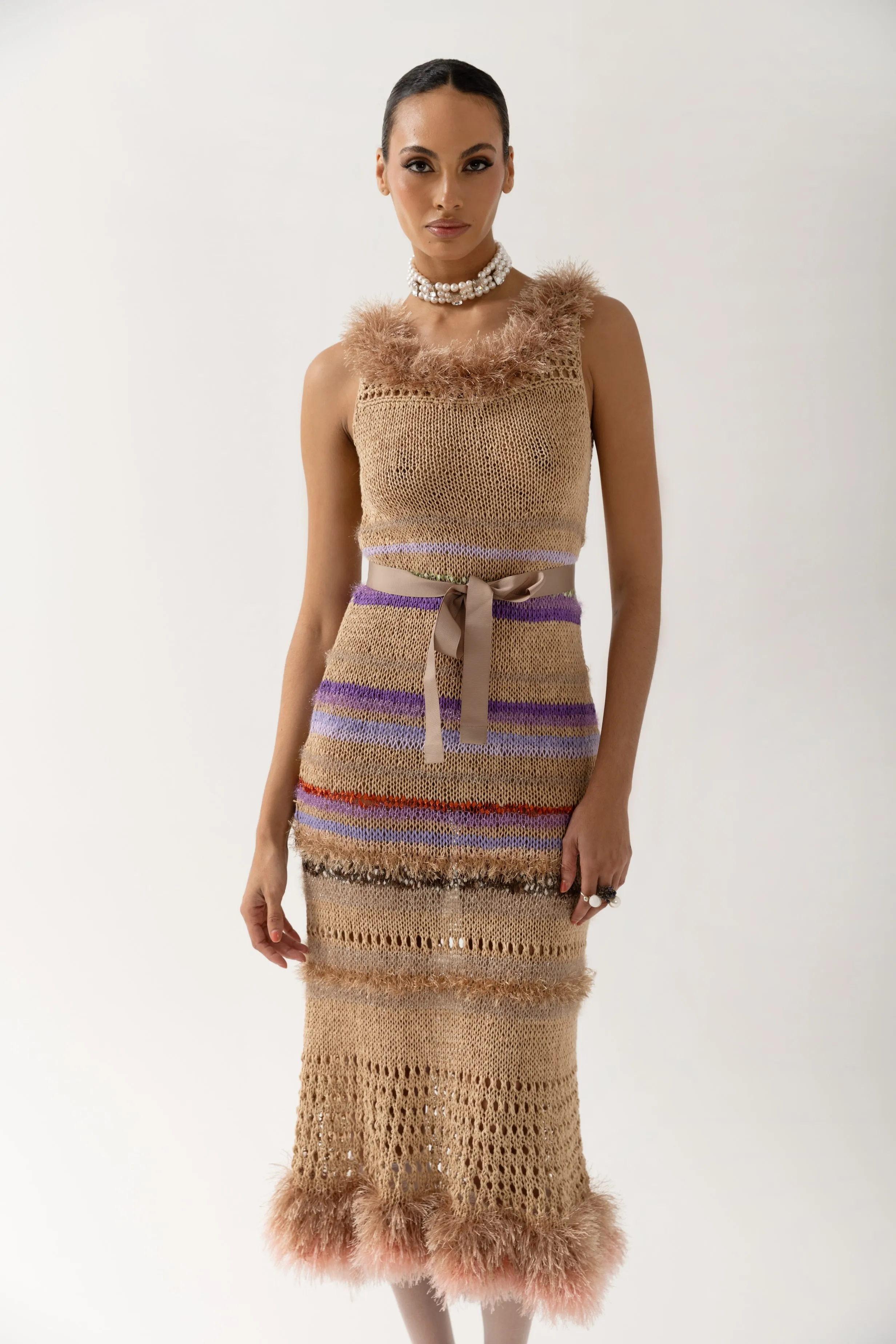 Camila Brown Multicolor Handmade Knit Dress