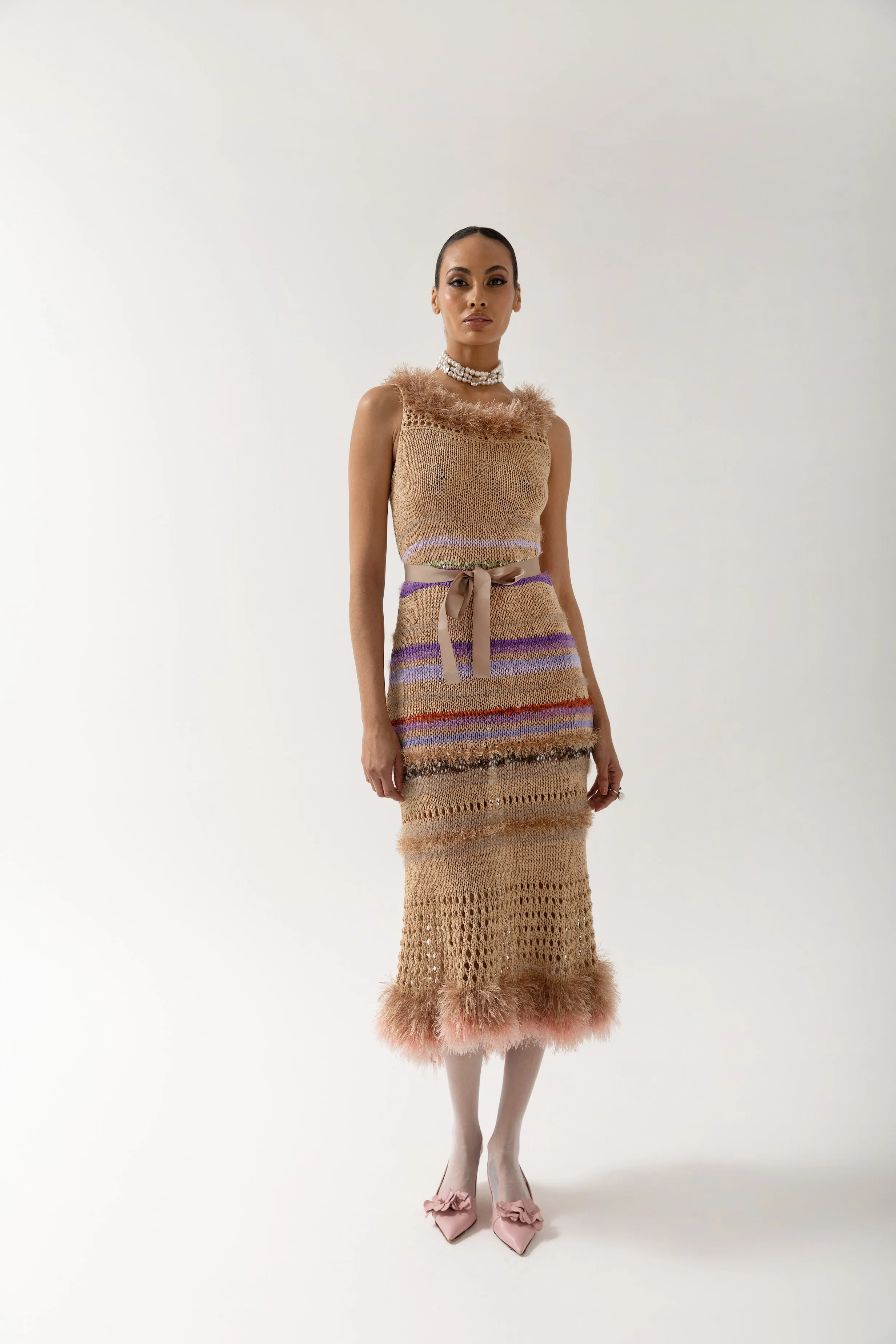 Camila Brown Multicolor Handmade Knit Dress