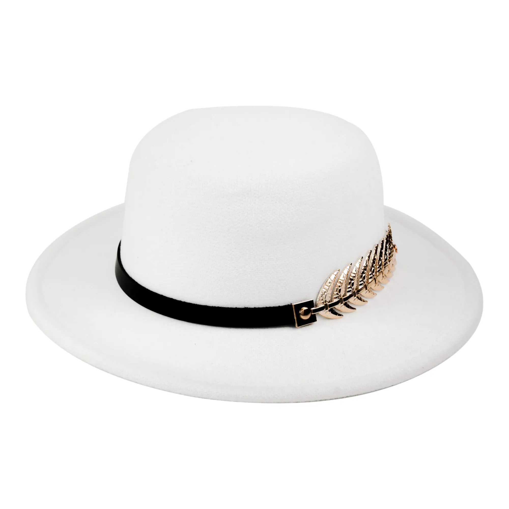 Chokore Party Panama Hat with Leaf Buckle (White)