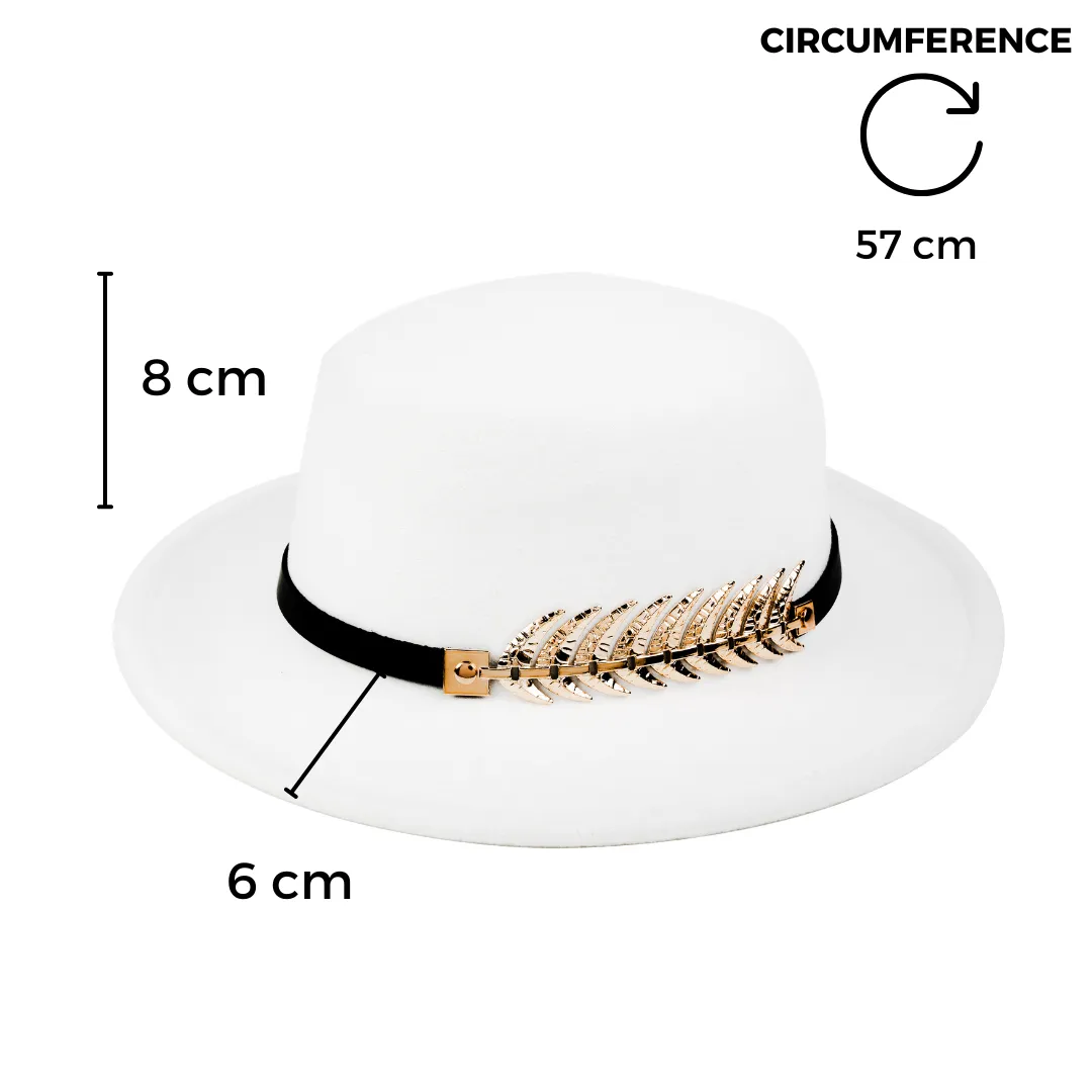 Chokore Party Panama Hat with Leaf Buckle (White)