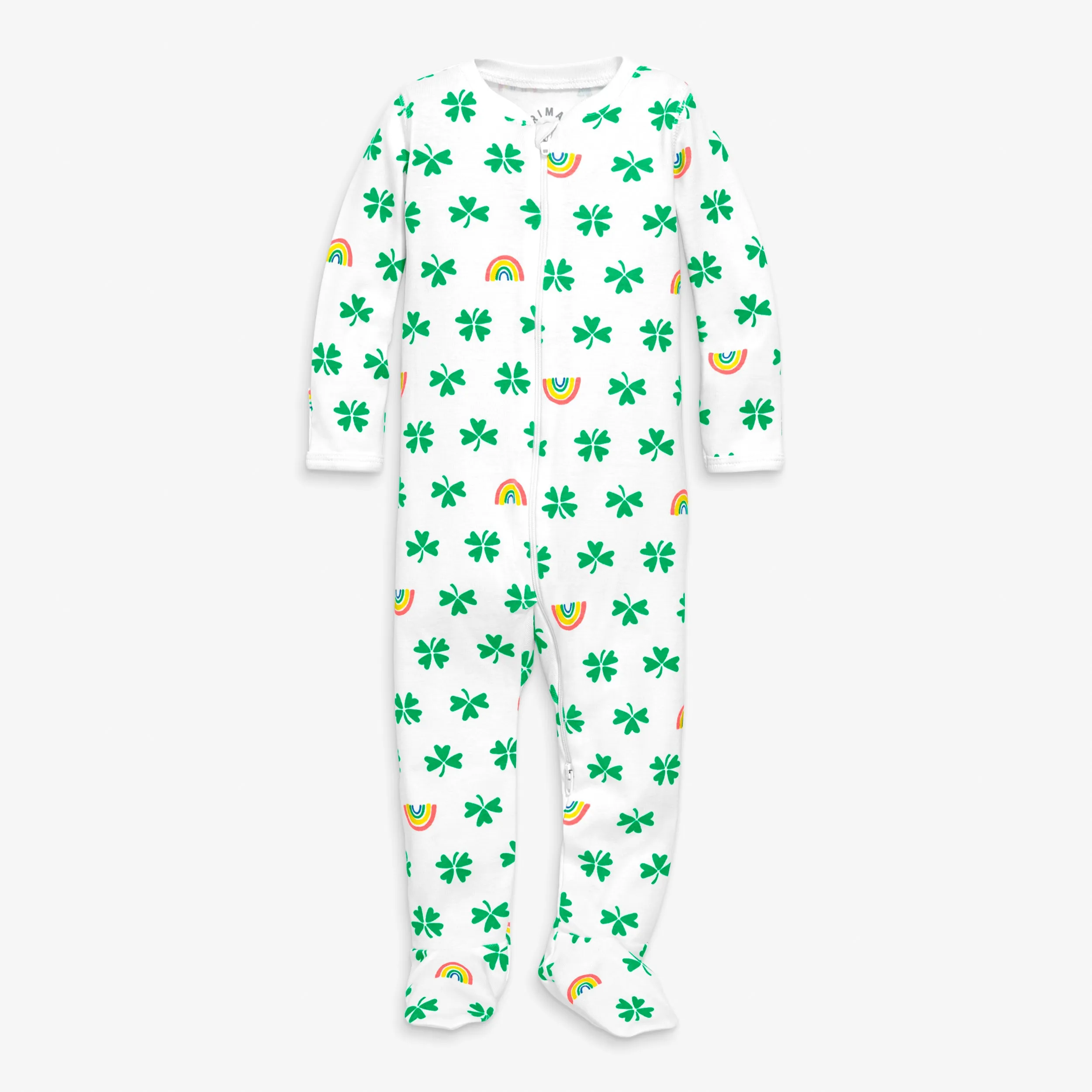 Clearance baby organic zip footie in lucky clovers