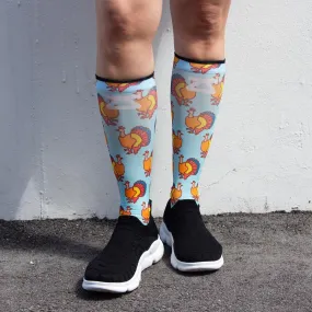 Colorful Turkeys Compression Socks (Knee-High)