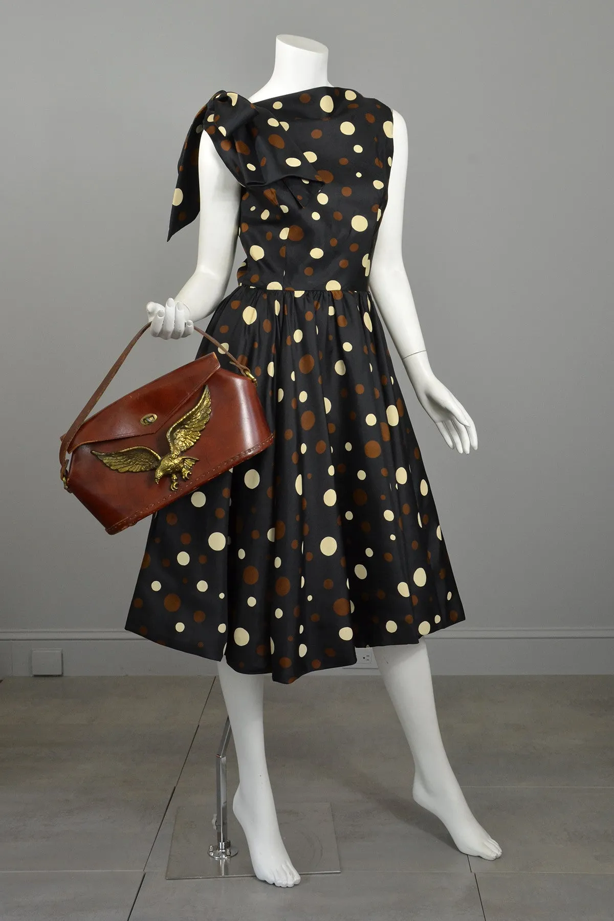 Coming! Vintage 1960s Polka Dot Kitten Bow Fit and Flare Dress