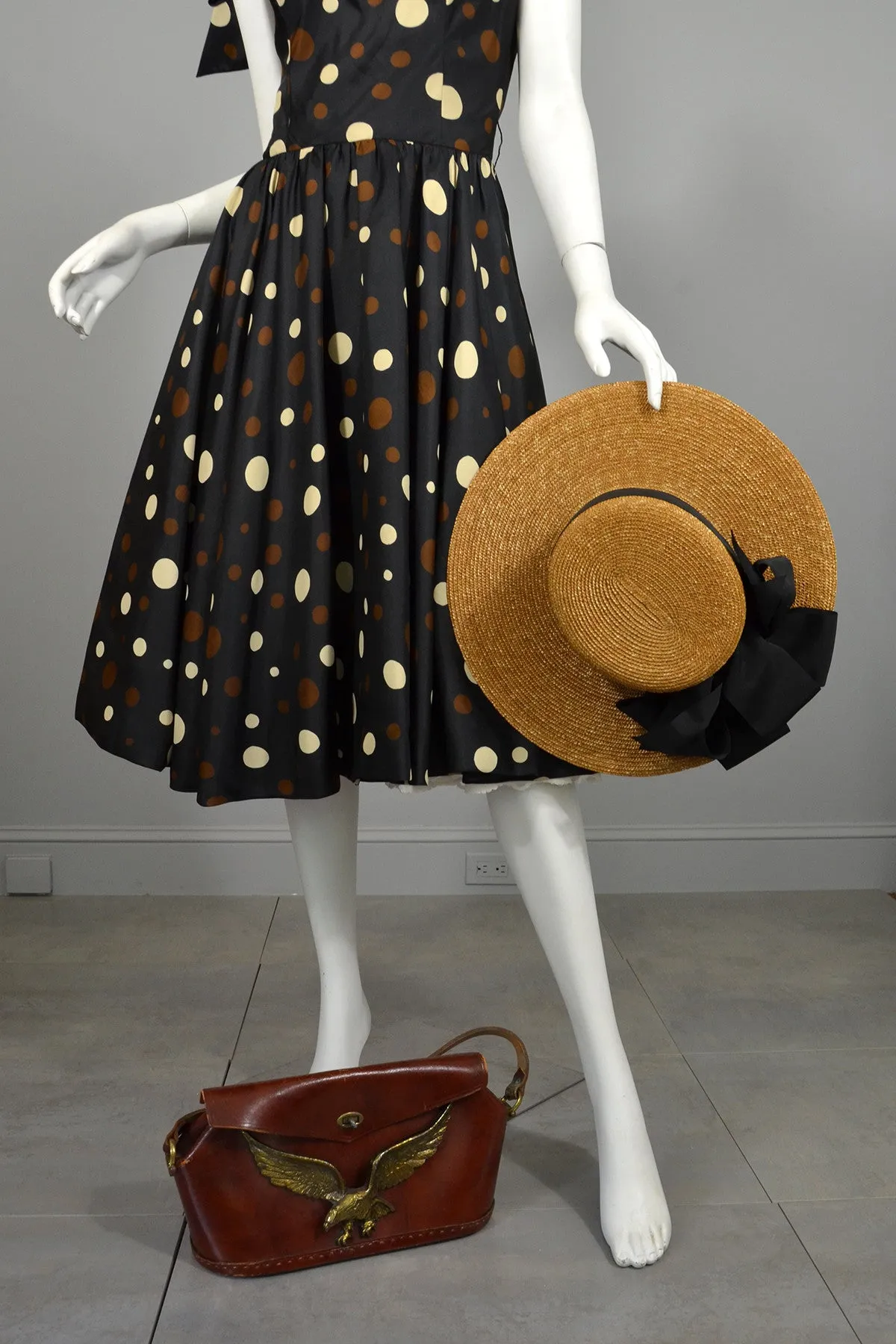 Coming! Vintage 1960s Polka Dot Kitten Bow Fit and Flare Dress