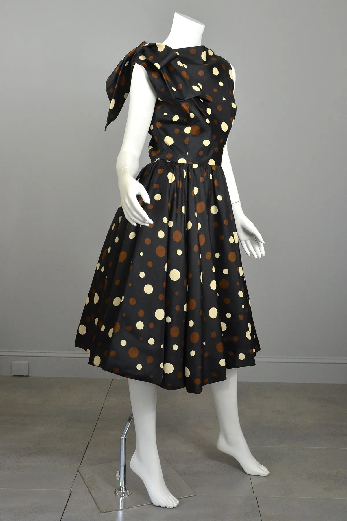 Coming! Vintage 1960s Polka Dot Kitten Bow Fit and Flare Dress