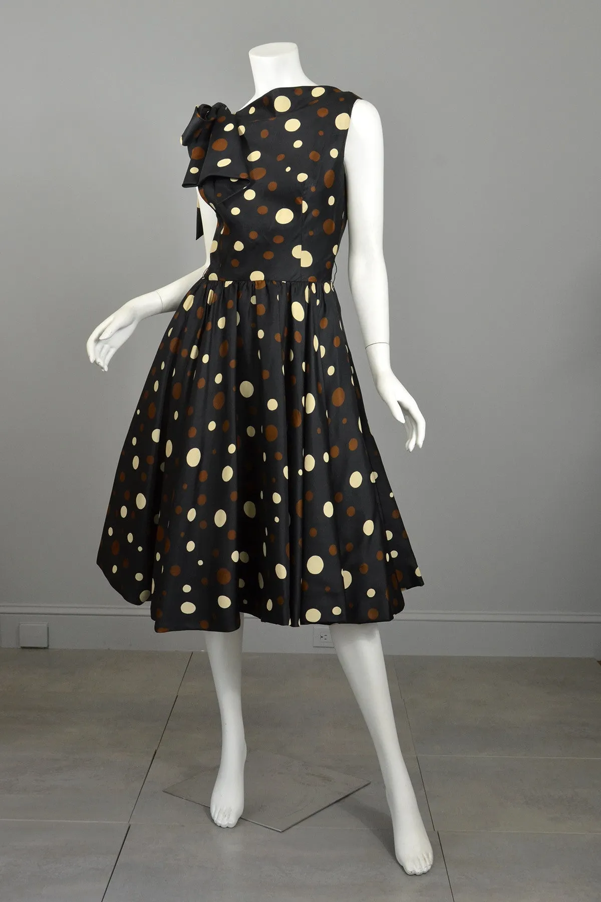 Coming! Vintage 1960s Polka Dot Kitten Bow Fit and Flare Dress