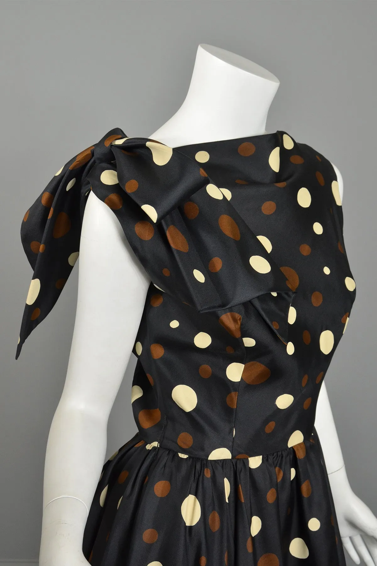 Coming! Vintage 1960s Polka Dot Kitten Bow Fit and Flare Dress