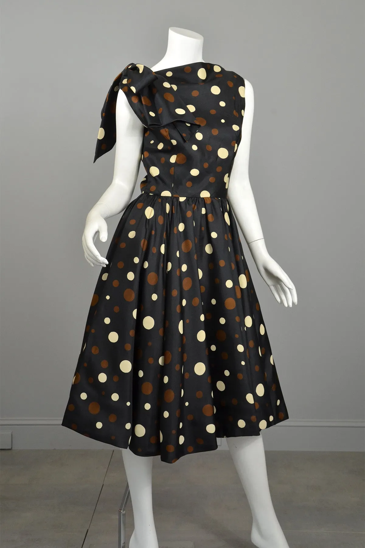 Coming! Vintage 1960s Polka Dot Kitten Bow Fit and Flare Dress