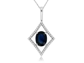 Contemporary Style Sapphire and Open Diamond Halo Pendant