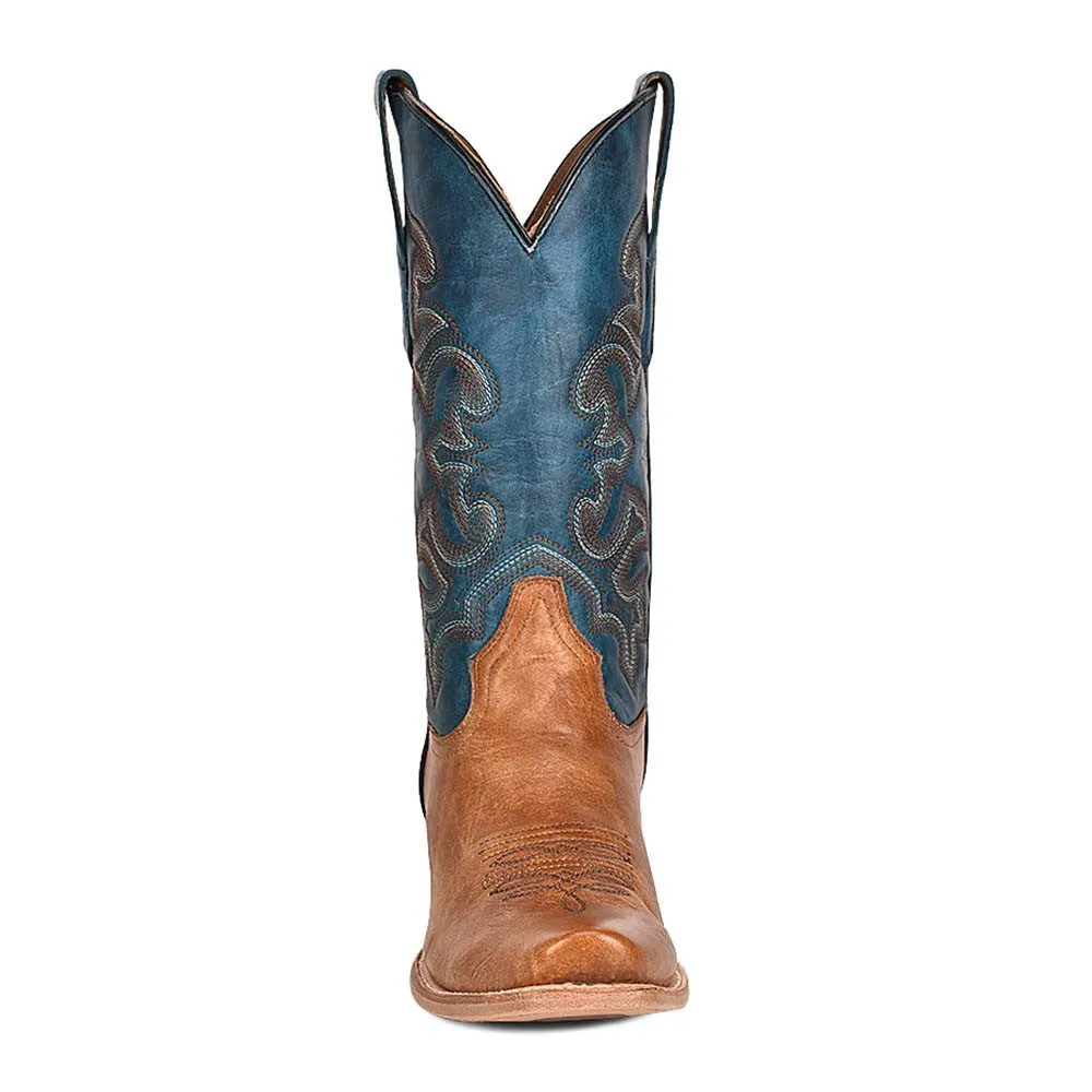 Corral Men's Horseman Toe Sand & Navy Blue Embroidered Boots