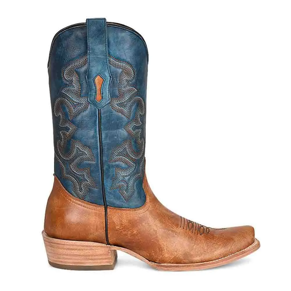 Corral Men's Horseman Toe Sand & Navy Blue Embroidered Boots