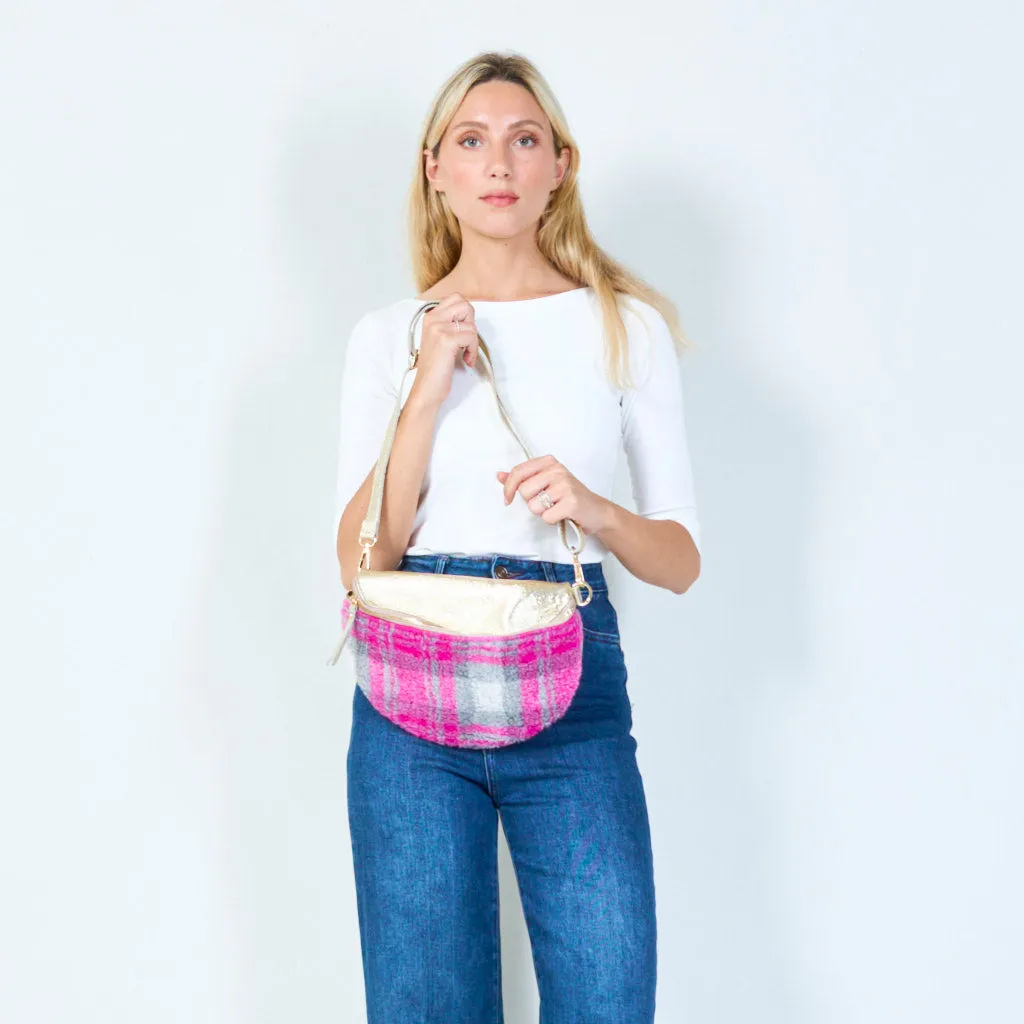 Cozy plaid wool crossbody bag wholesale