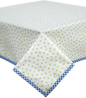 Dot Lime Oilcloth Tablecloth with Blue Gingham Trim