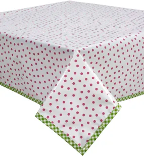 Dot Pink Oilcloth Tablecloth with Lime Gingham Trim