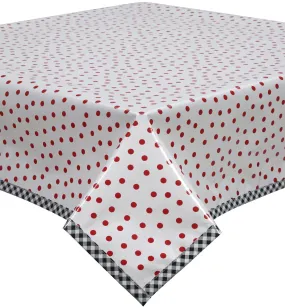 Dot Red Oilcloth Tablecloth with Black Gingham Trim