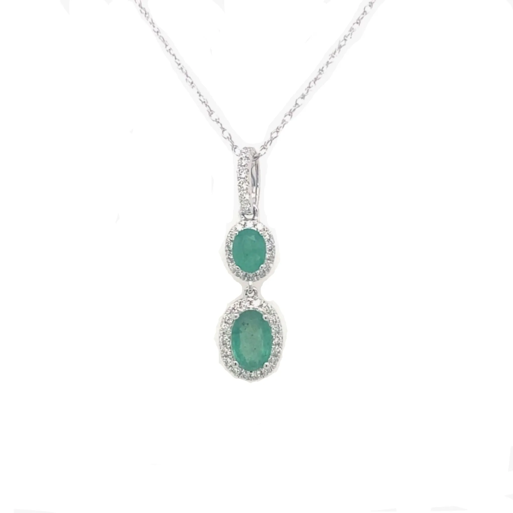 Double Oval Emerald and Diamond Halo Pendant