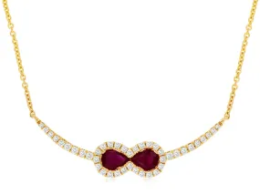 Double Pear Shaped Ruby and Diamond Bar Necklace