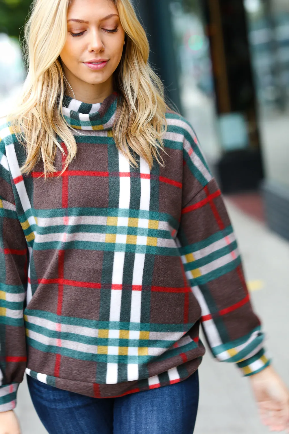 Embrace The Joy Multicolor Plaid Turtleneck Sweater (Open Pack)