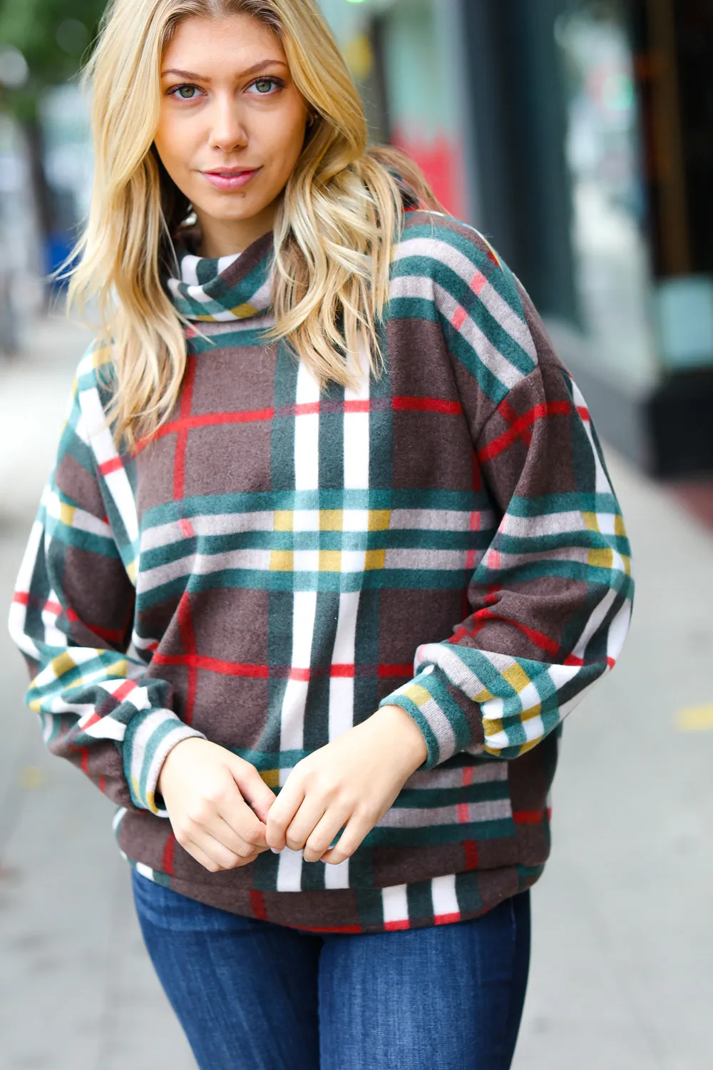 Embrace The Joy Multicolor Plaid Turtleneck Sweater (Open Pack)