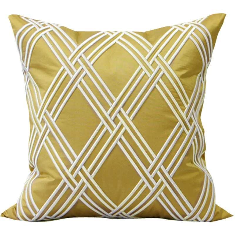 Embroidered Yellow Satin Throw Cushion