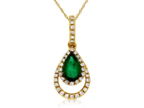 Emerald and Diamond Halo Open Teardrop Design Pendant