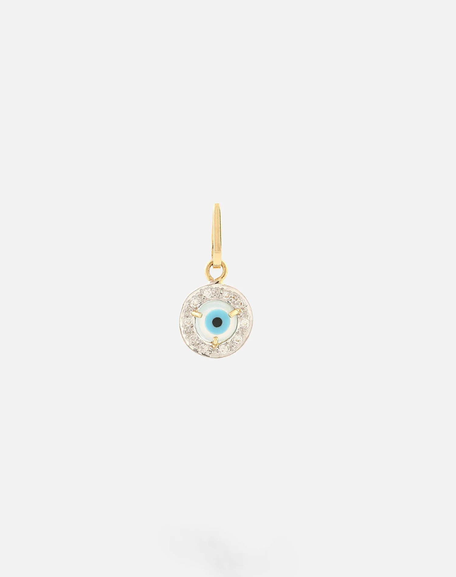 Evil Eye Charm Pendant - Round with Diamonds Small