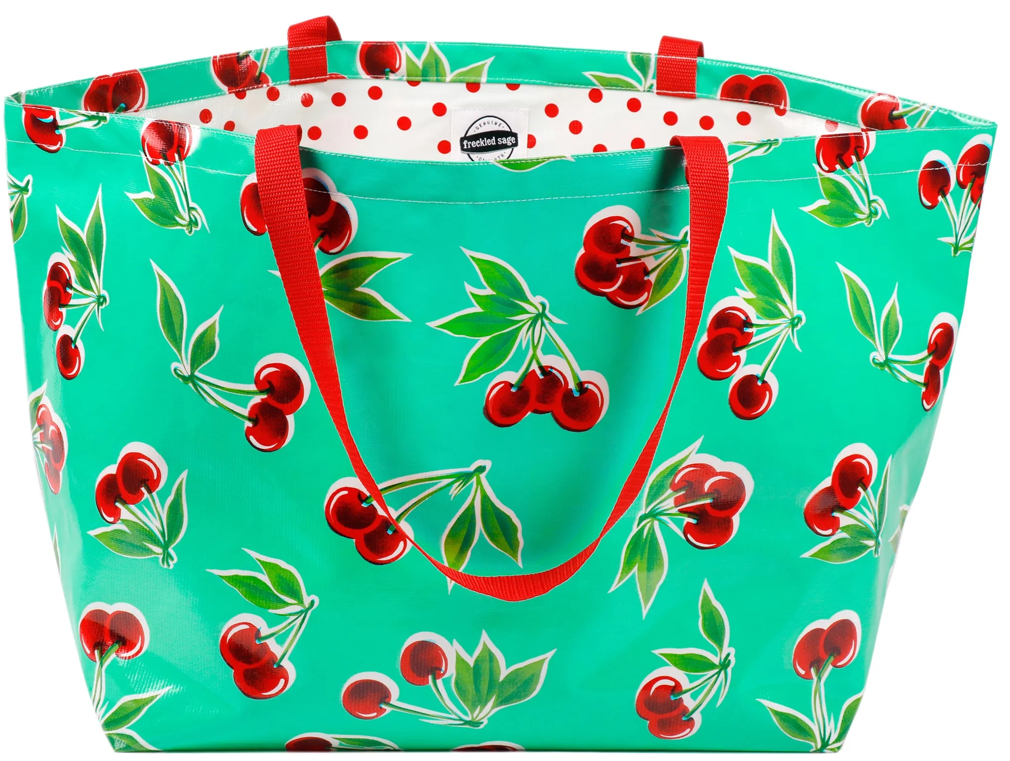 Extra Large Oilcloth Tote Bag Cherry Aqua