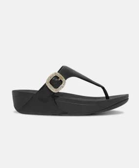 FitFlop Lulu Crystal Buckle Leather Toe Post Sandals Black