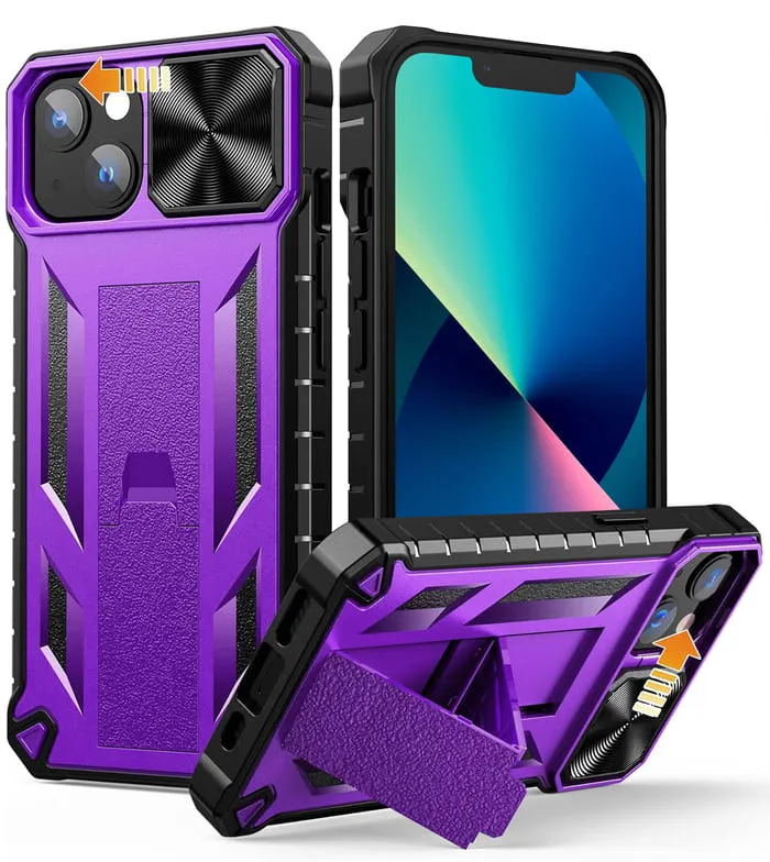 FNTCASE iPhone 13 iPhone 14 Phone Cover with Slidable Camera Lens Cover and Built-in Kickstand