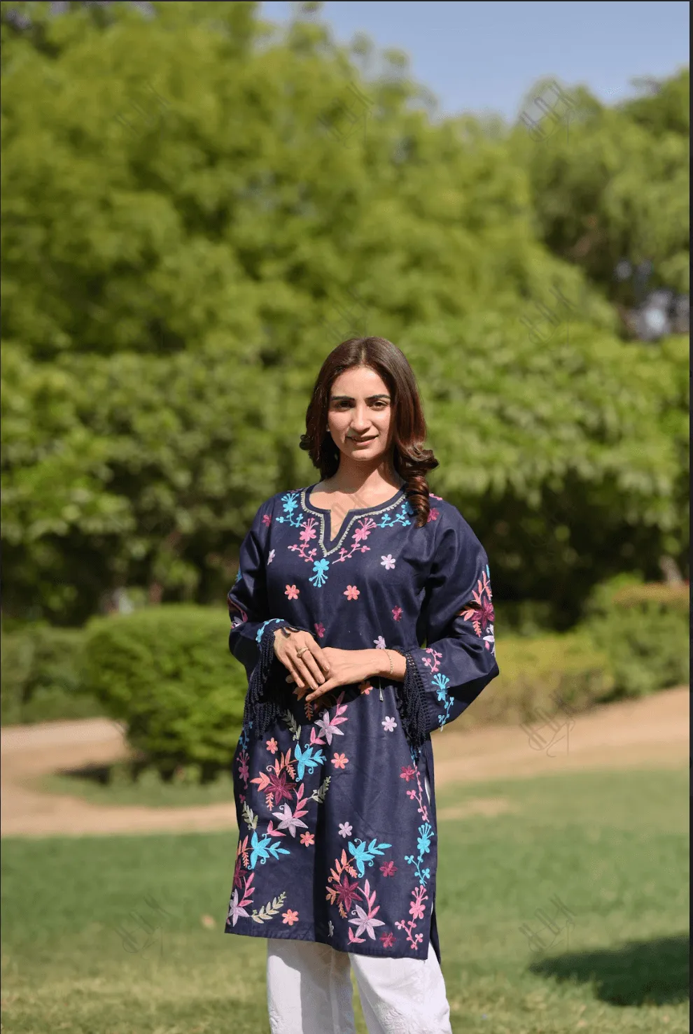 Gargi in Falak Kashmiri Long Kurta - Blue