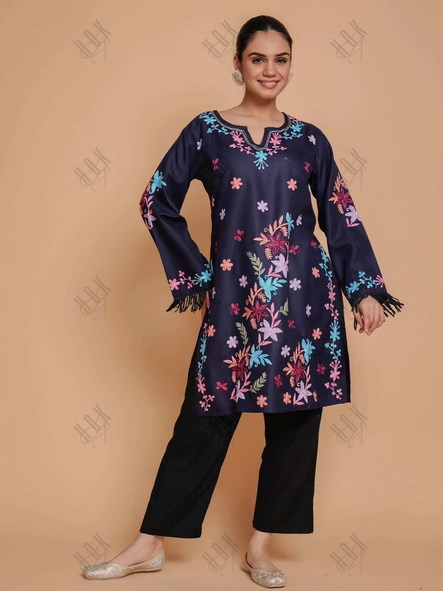 Gargi in Falak Kashmiri Long Kurta - Blue