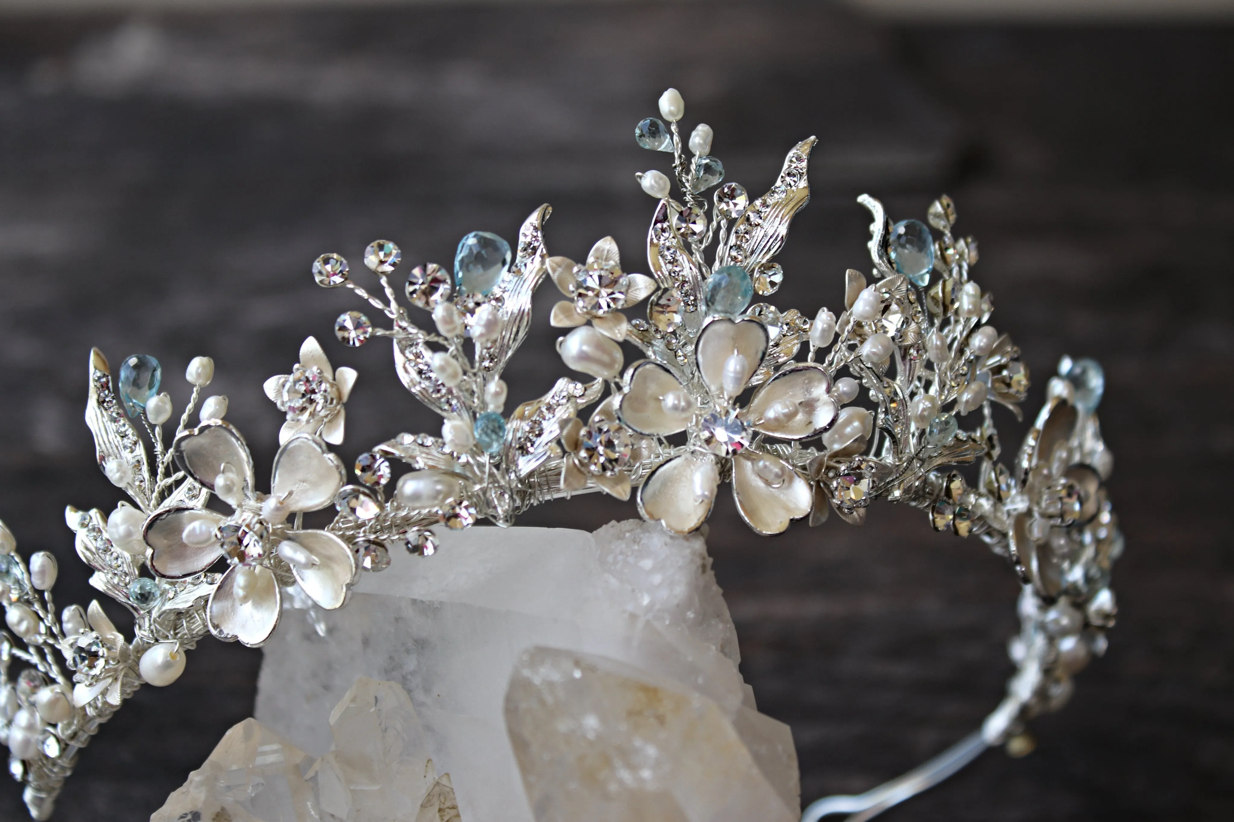 GENEVIEVE Gilded Blossoms Bridal Crown Heavily Adorned with with Genuine Rubies