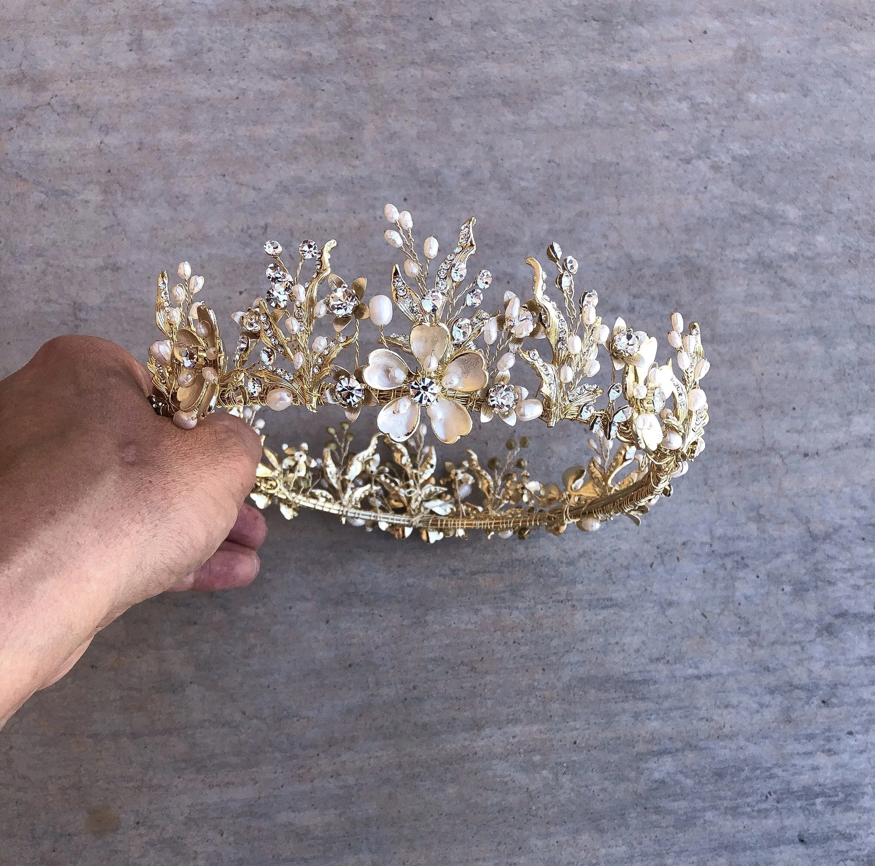 GENEVIEVE Gilded Blossoms Bridal Crown Heavily Adorned with with Genuine Rubies