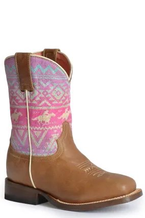 Girls Roper Waxy Tan Western Square Toe Boot