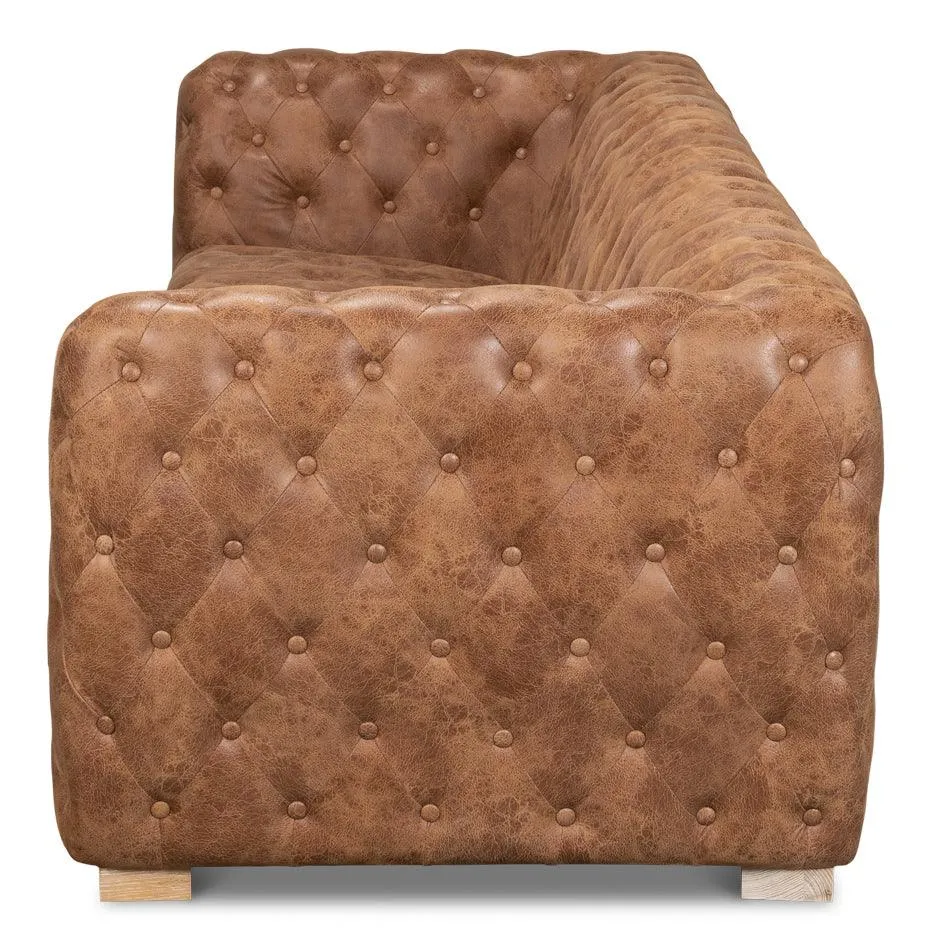 Golden Brown Tufted Leather Sofa