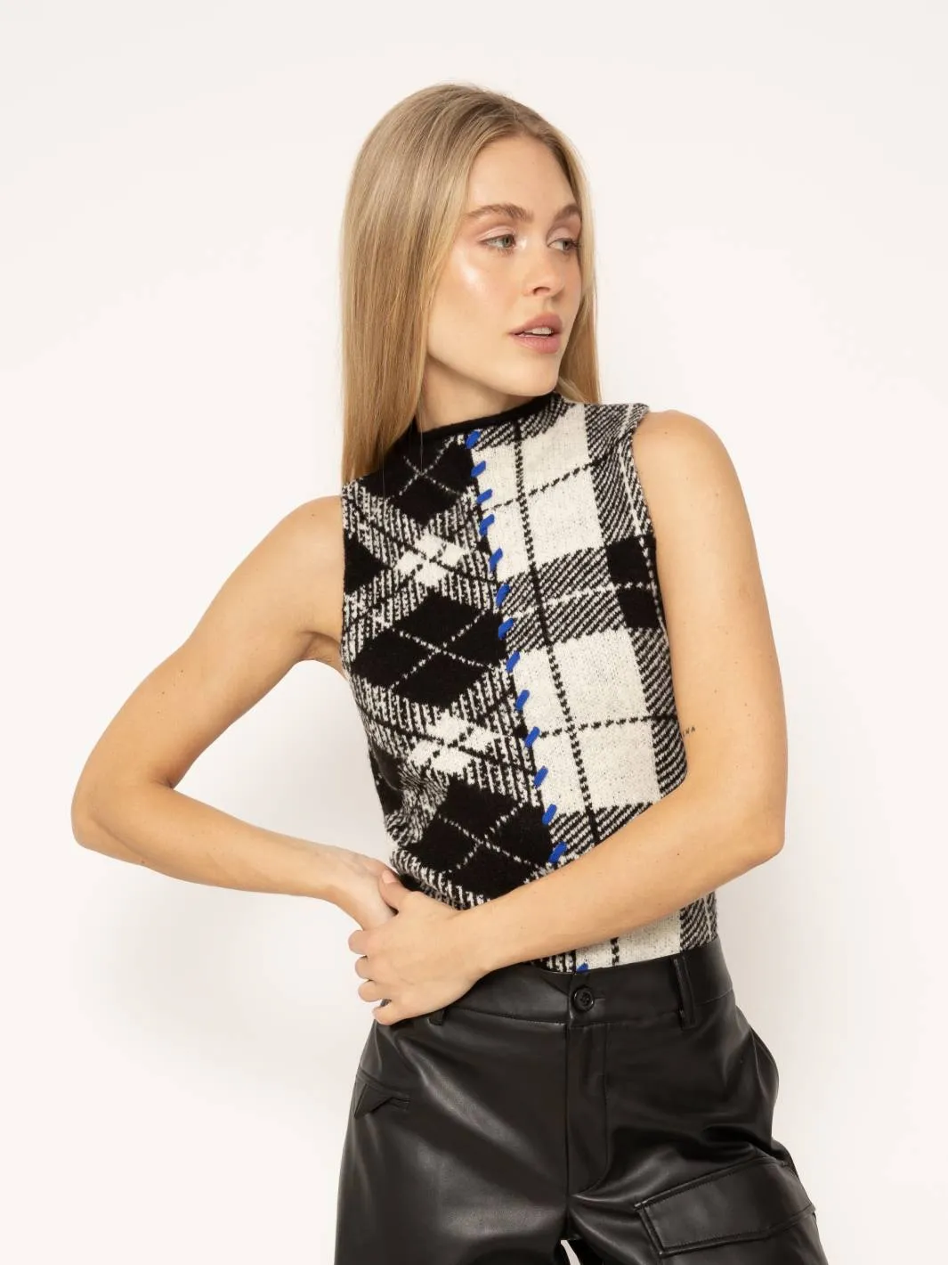 Goldie Plaid Sleeveless Mockneck