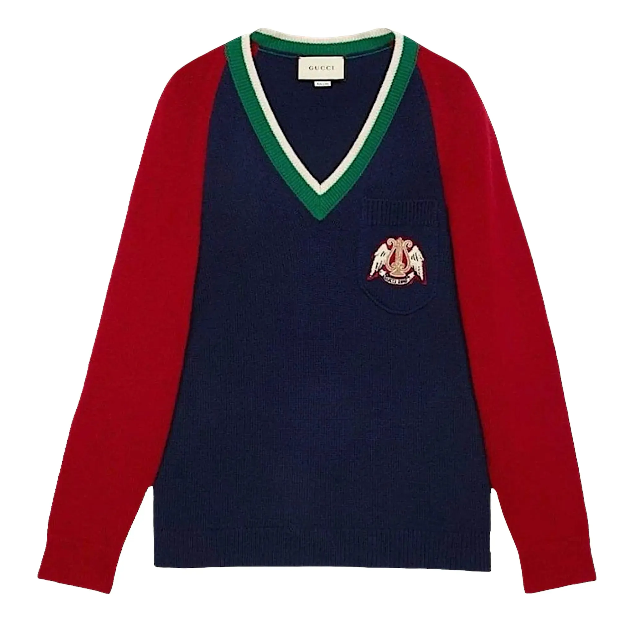 Gucci V-Neck Wool Sweater With Lyre Patch