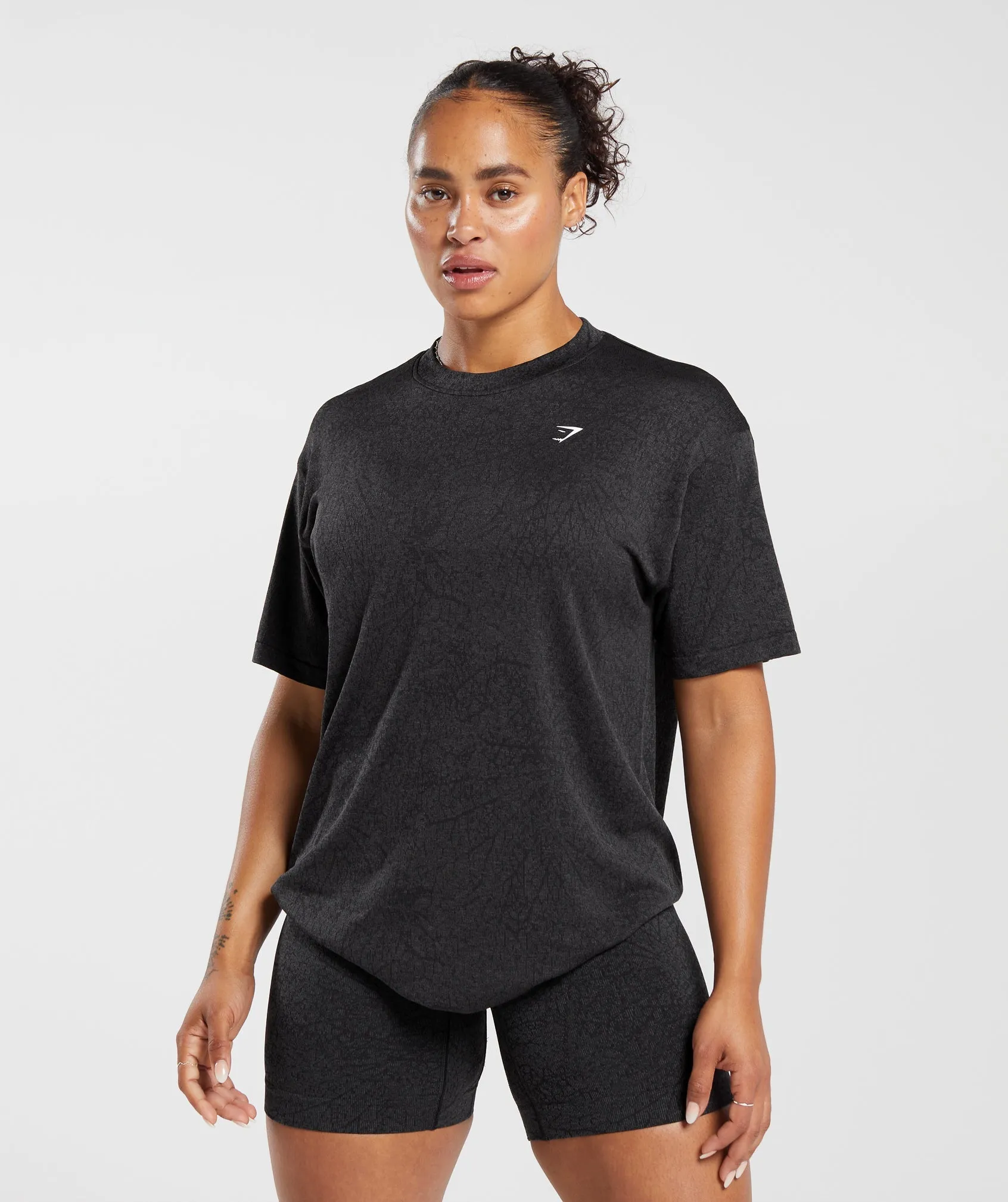 Gymshark Adapt Pattern Seamless Loose Top - Black/Graphite Grey