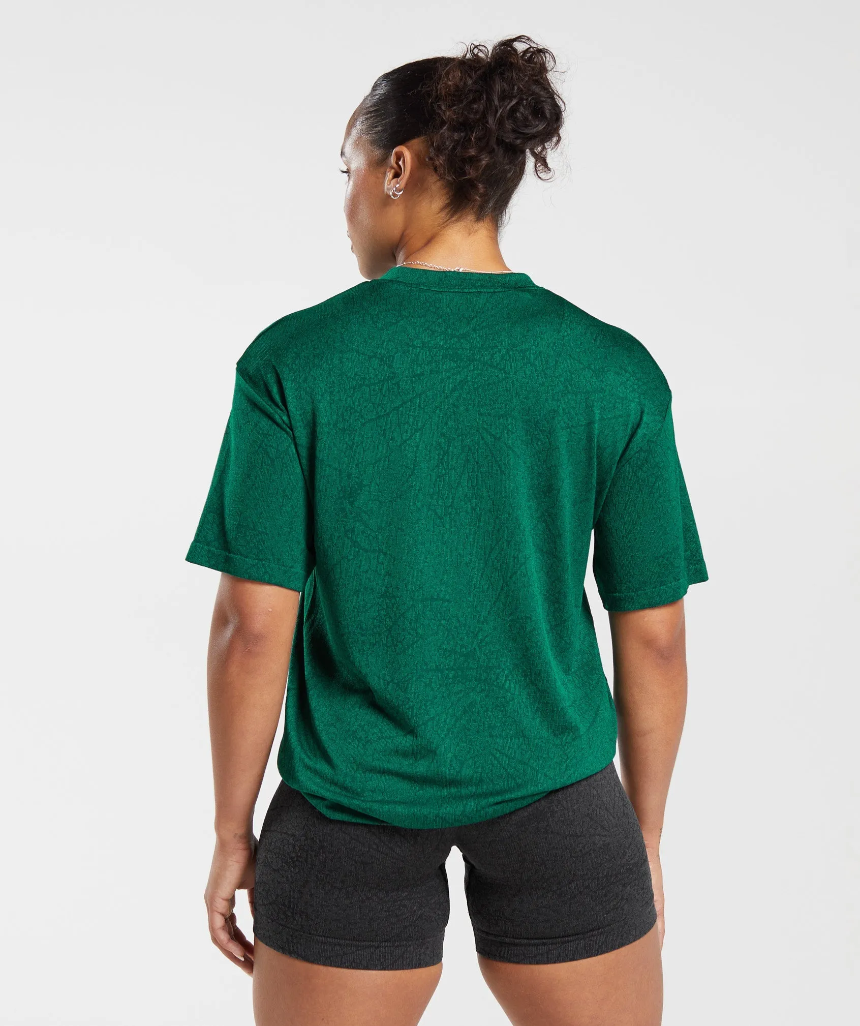 Gymshark Adapt Pattern Seamless Loose Top - Forest Green/Rich Green